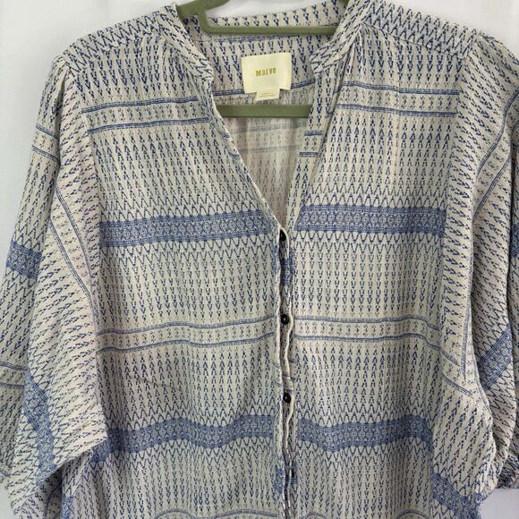 Maeve Anthropologie Lena Yarn Dye Off White Blue Oversized Boho Top Sz Small - Picture 4 of 9